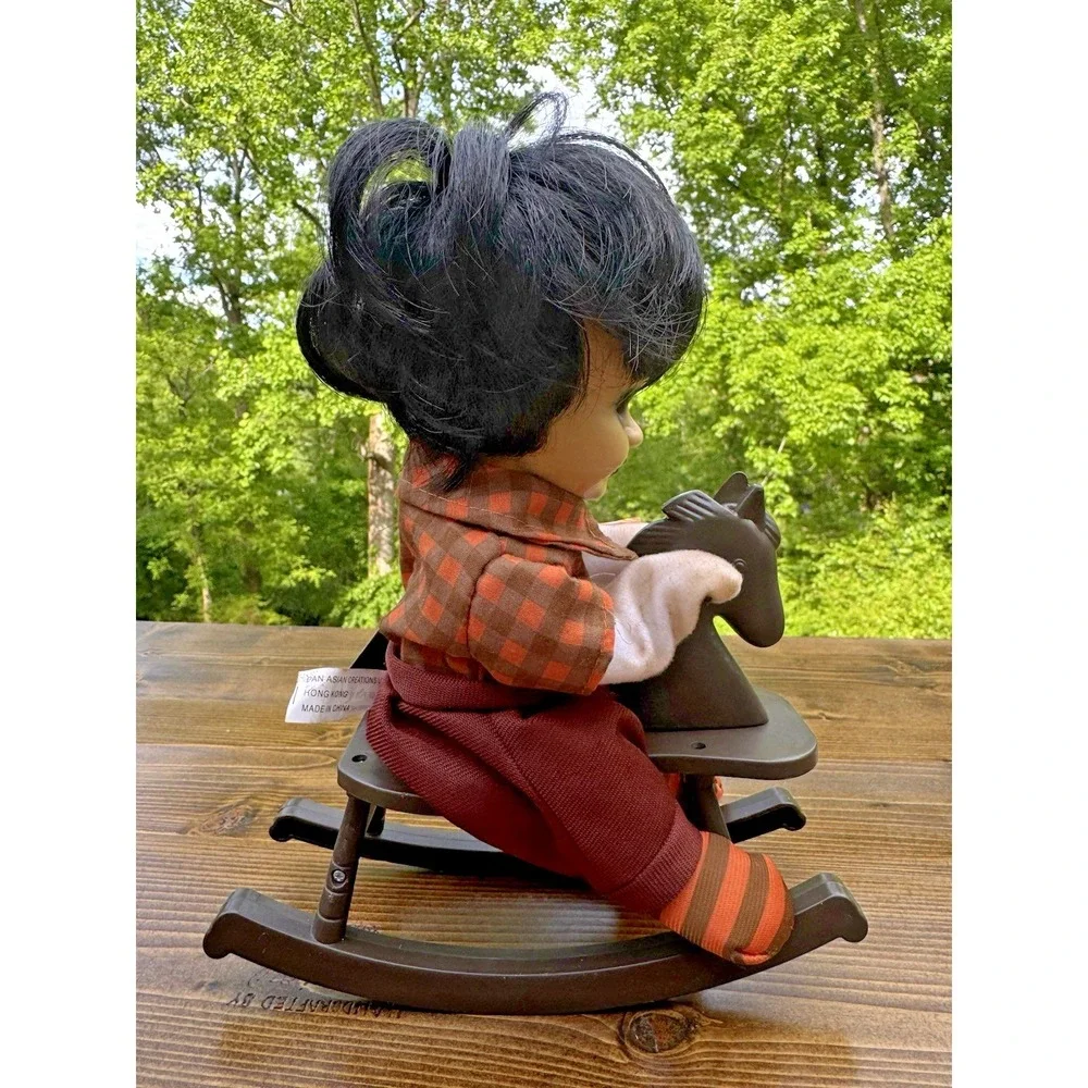 Creepy Animated Rocking Boy Doll Black Hollow Eyes Haunted Halloween Prop